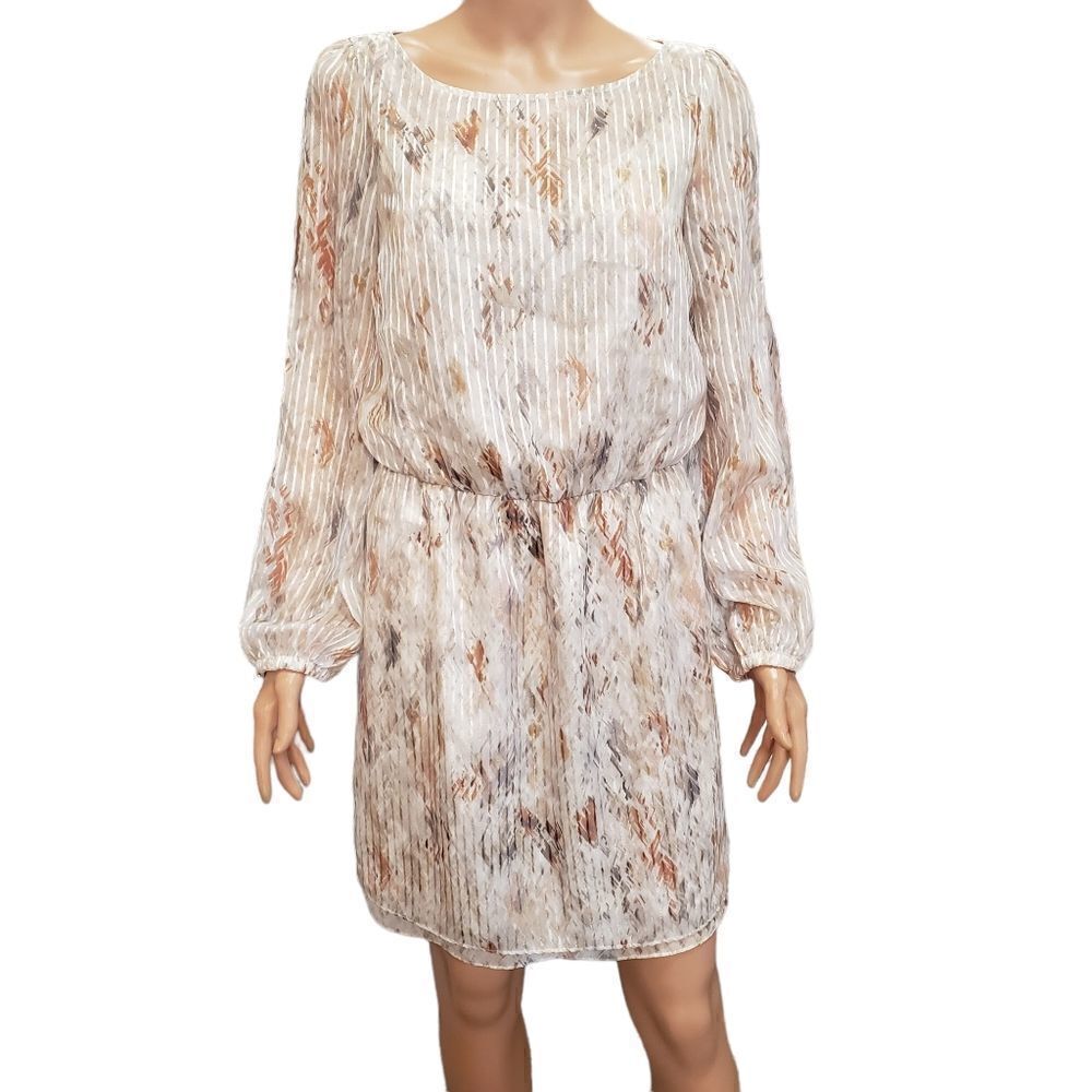 White House Black Market Sheer Stripe Split Long Sleeve Dress